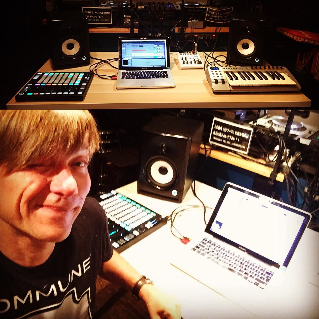 Makeshift studio at a friend’s bar. Remixxxxxxing!