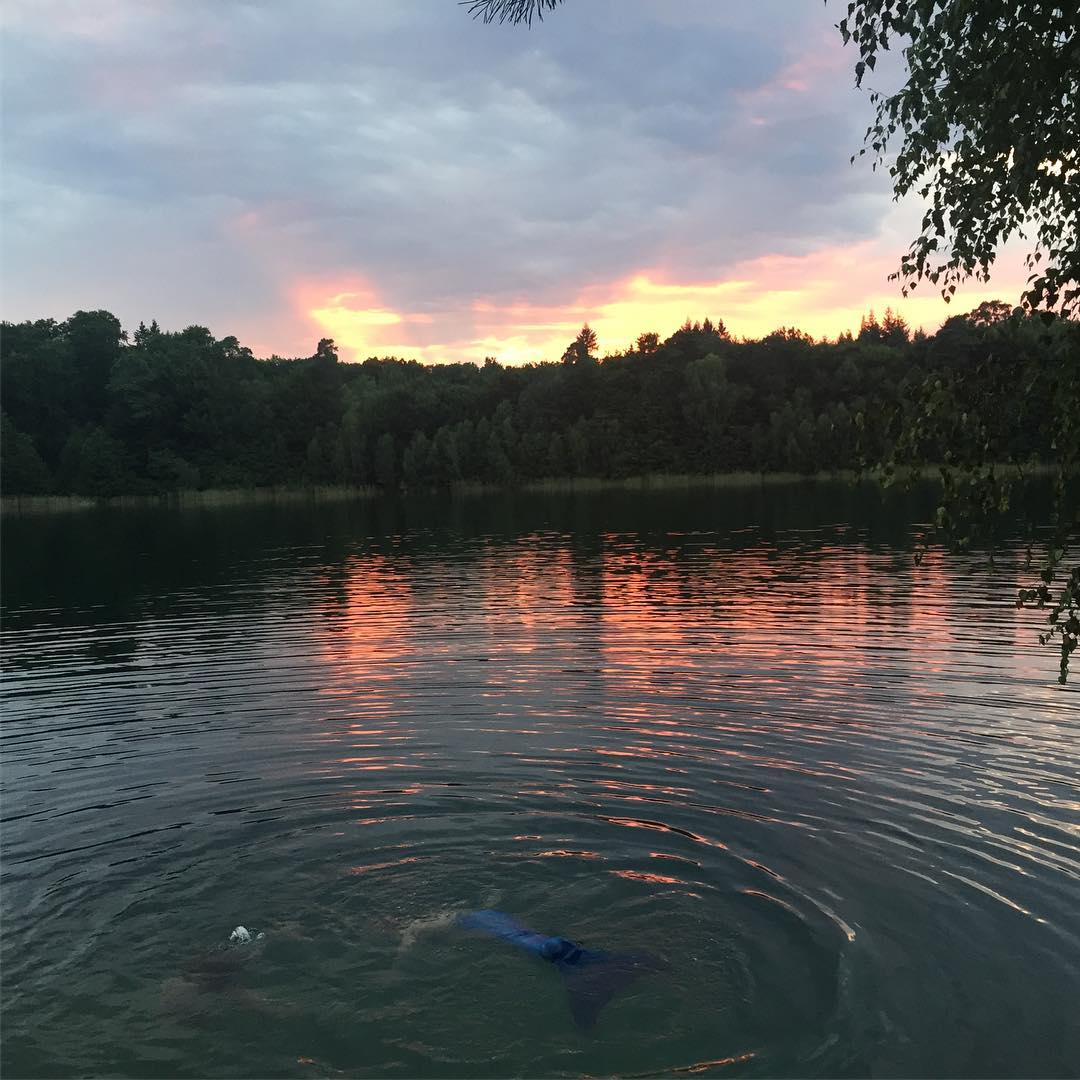 Lake at sunset with