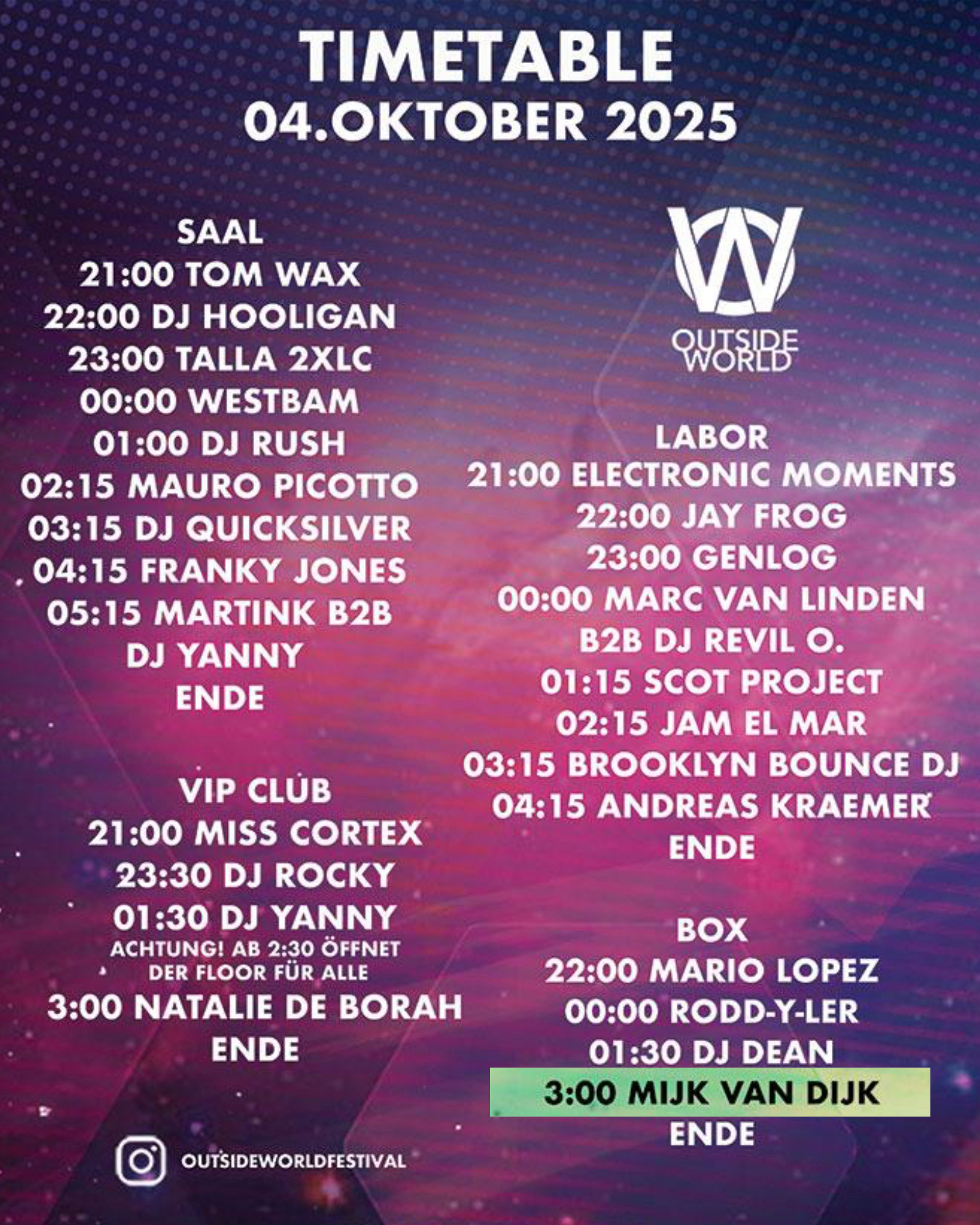 ❤ Meet me tomorrow at the @outsideworldfestival, 04. October at Edelfettwerk …